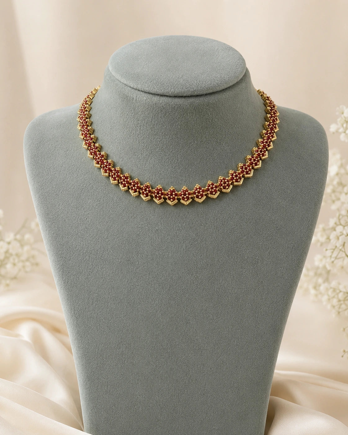 Ruby Floral Chevron Necklace