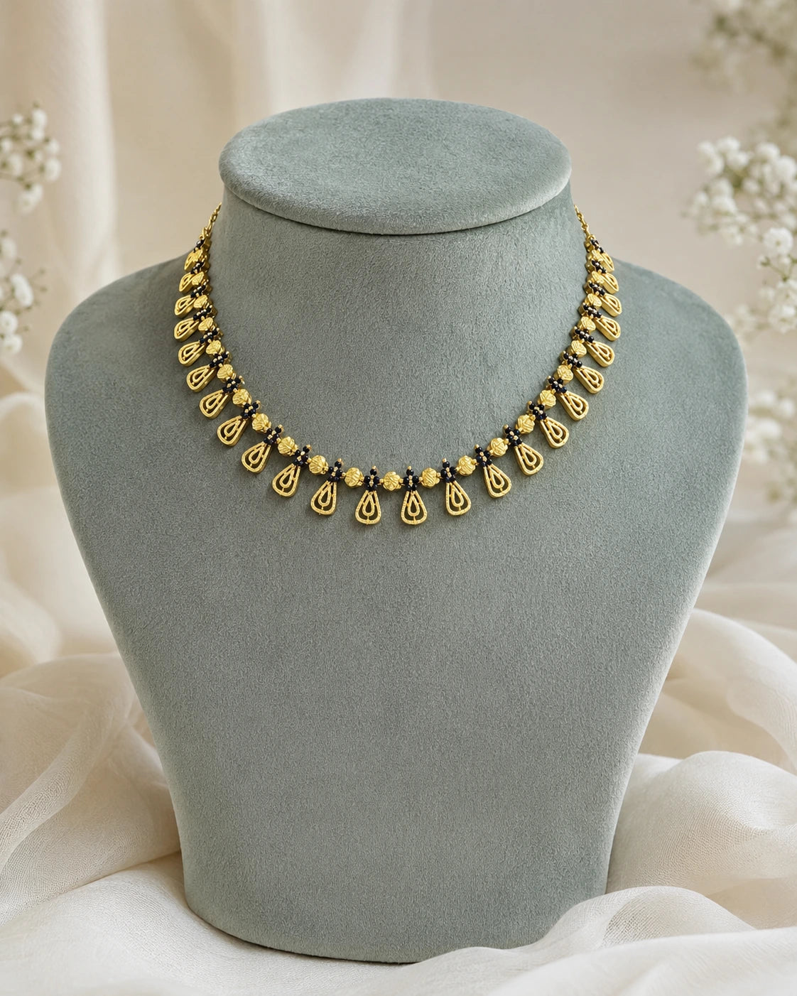 Black Beaded Teardrop Necklace