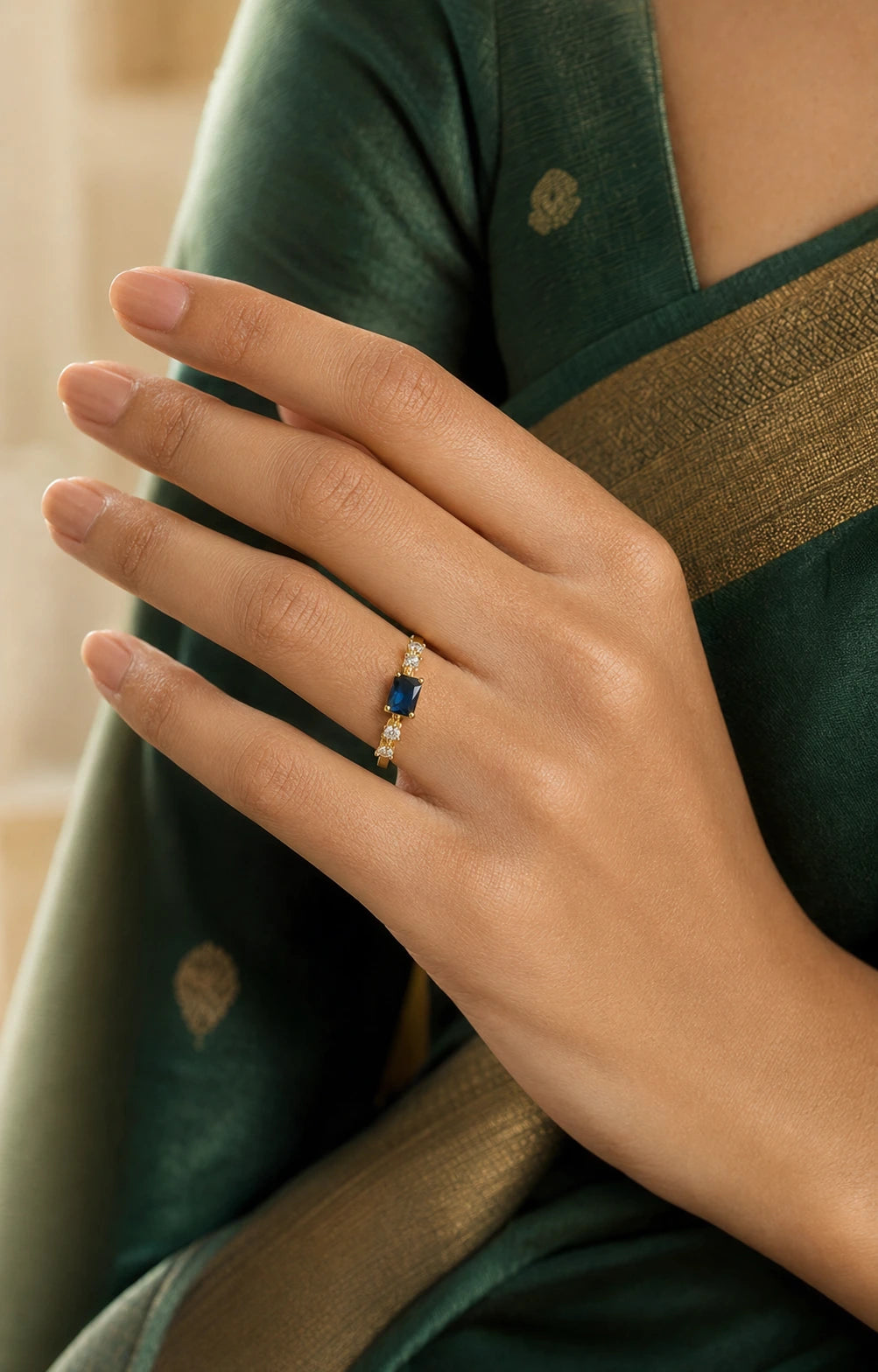 Blue Rectangular Stone Ring