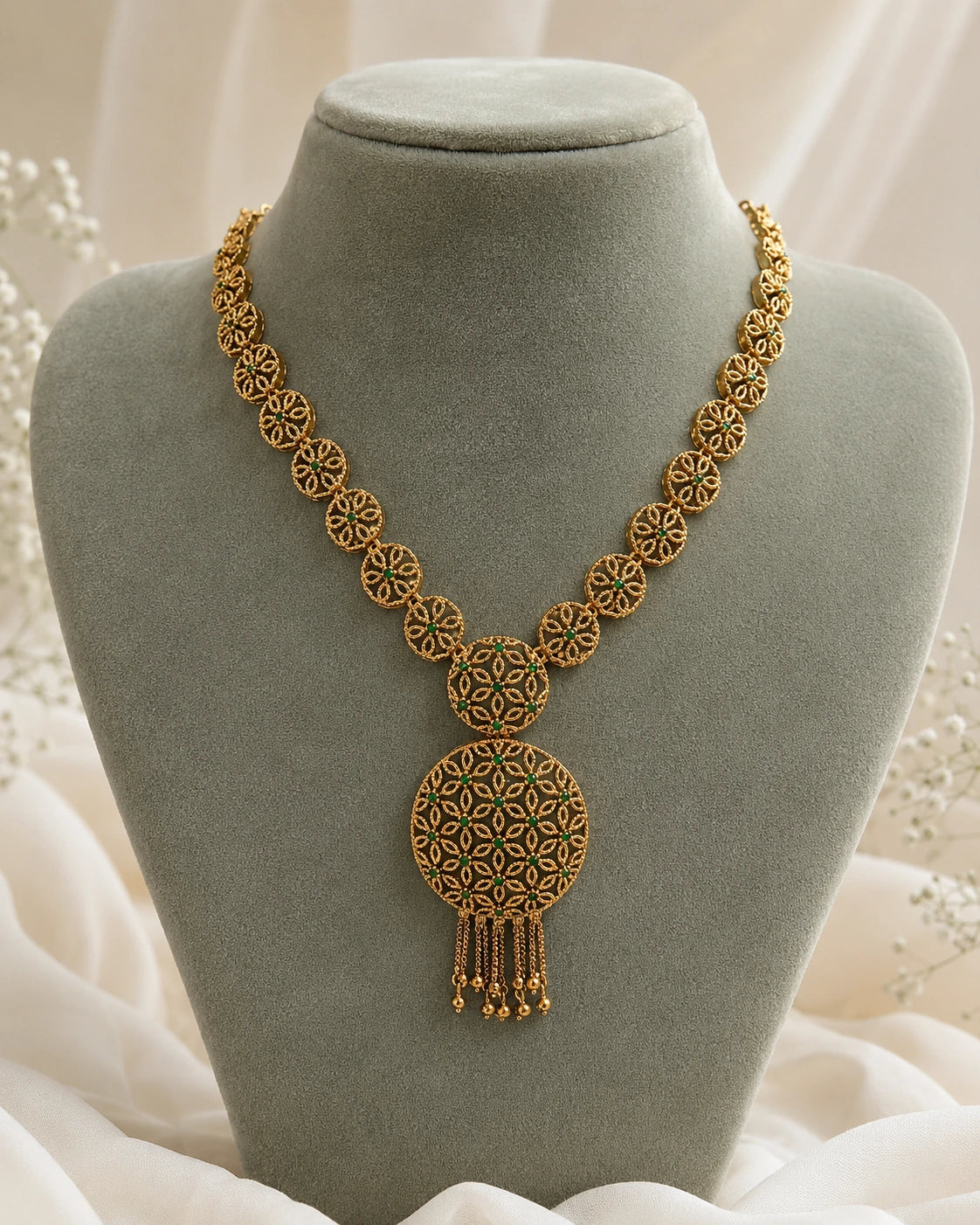 Emerald Floral Medallion Necklace