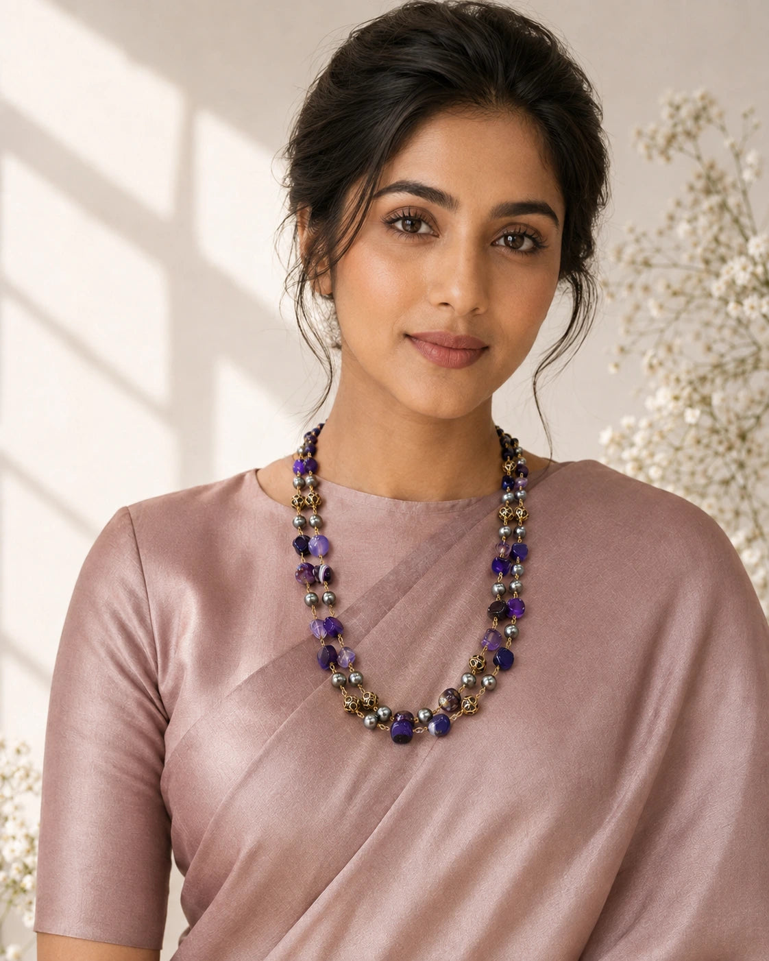 Violet Pearl Double Layer Necklace