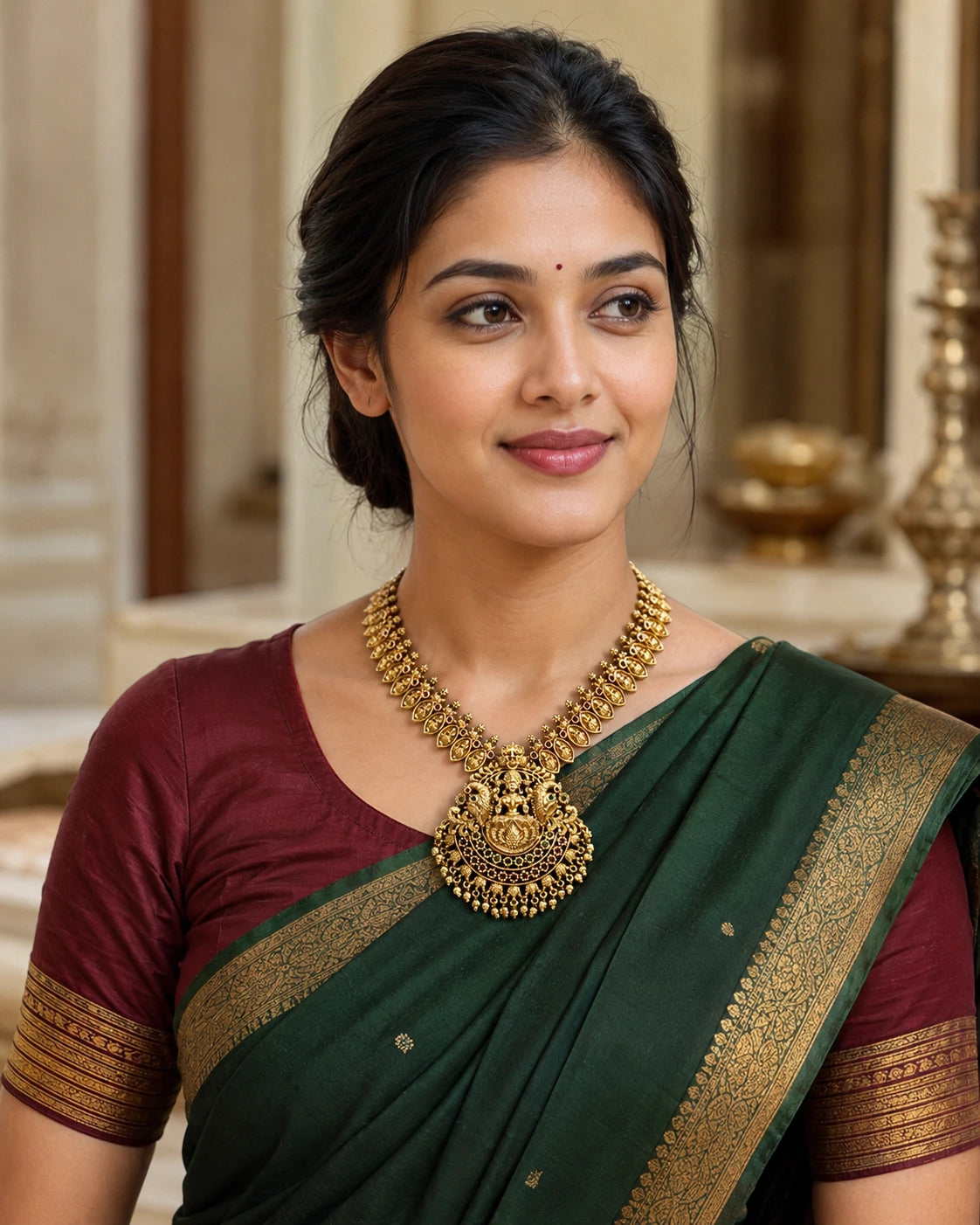 Golden Temple Goddess Pendant Necklace