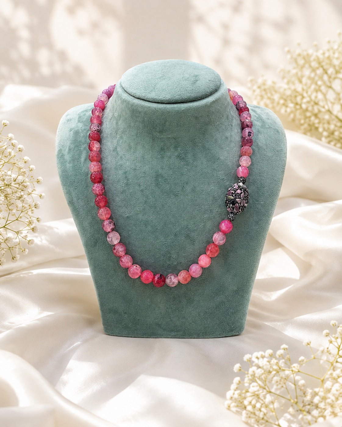 Pink Agate Bead Necklaceead Necklace