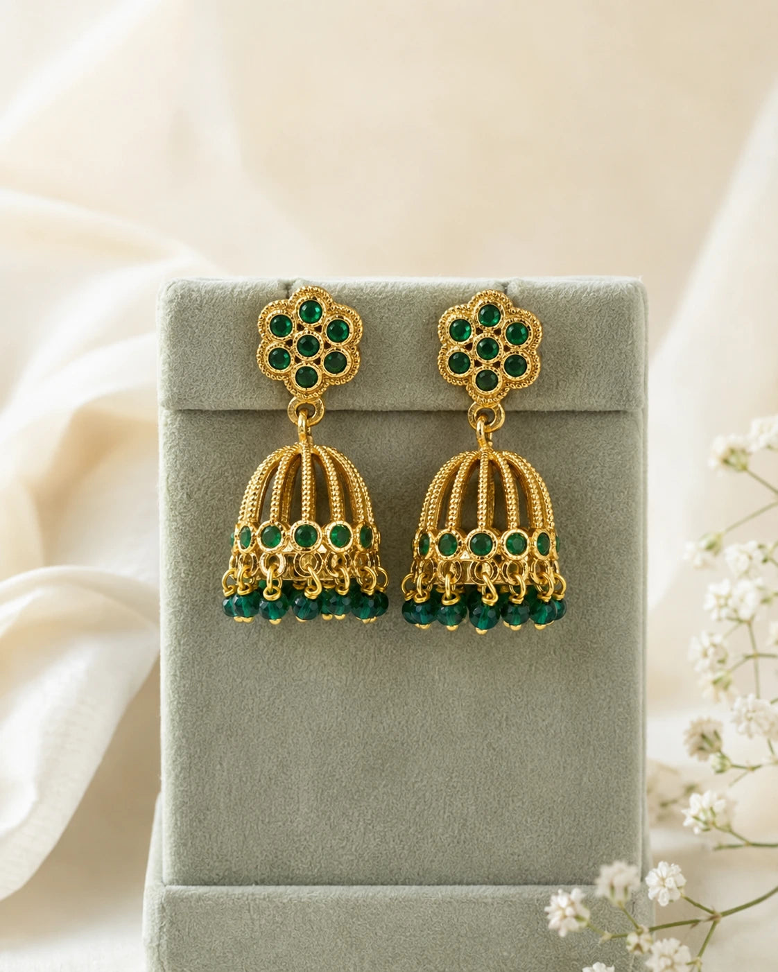 Crystal Floral Jhumka Earrings