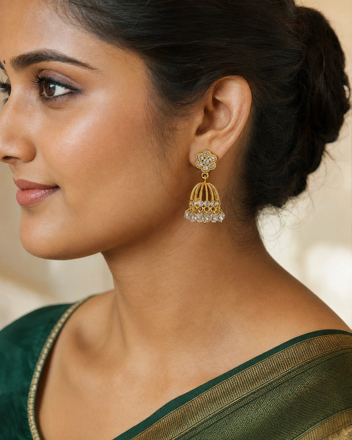Crystal Floral Jhumka Earrings