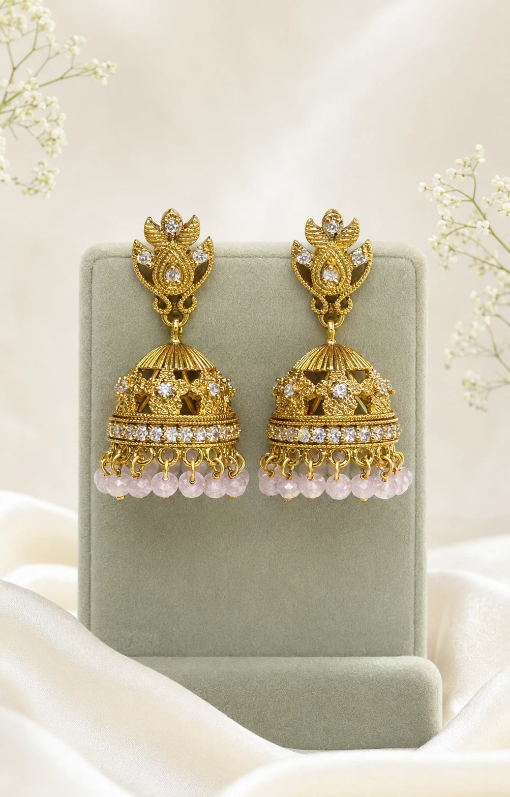 Ruby Green Peacock Jhumka Earrings