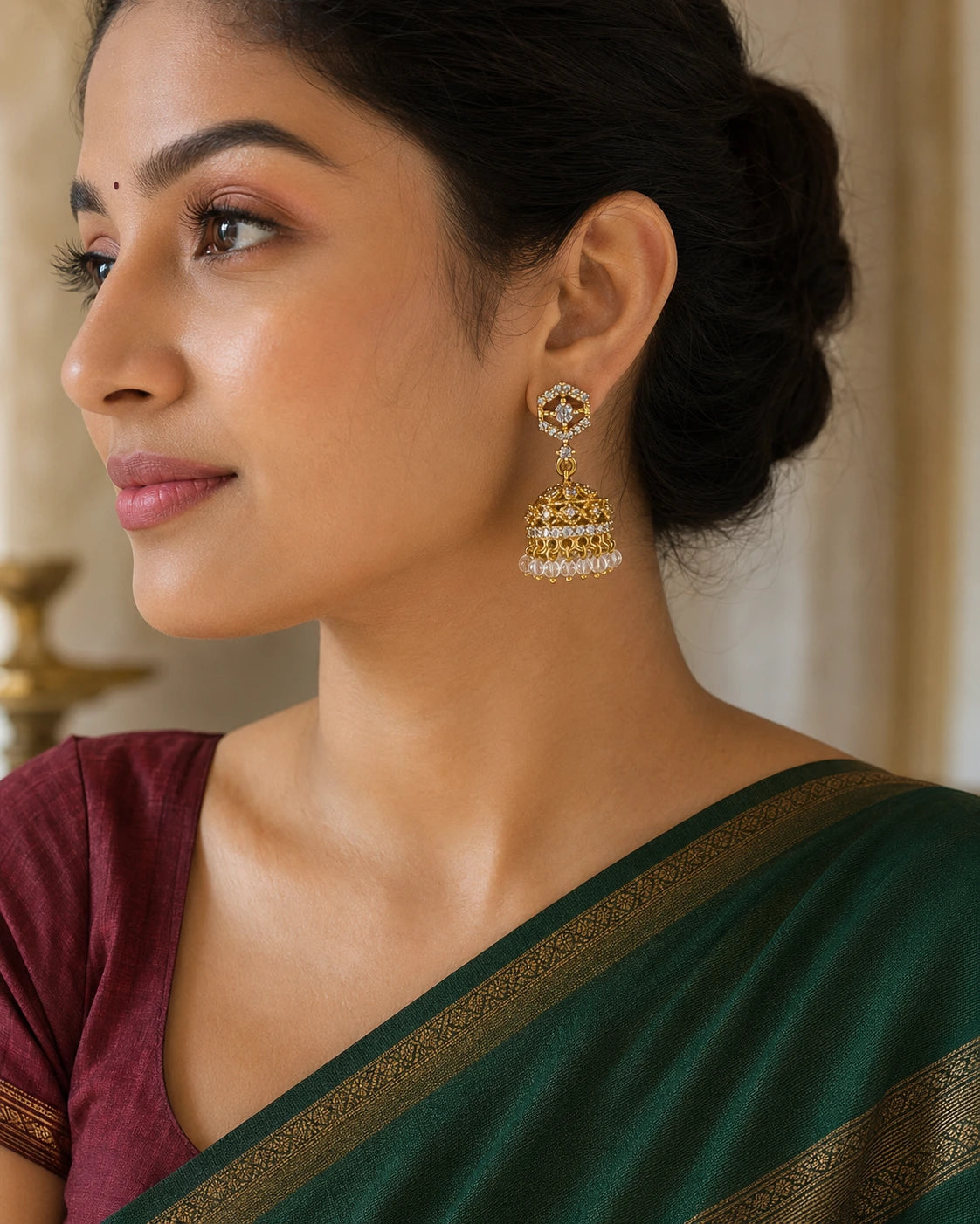 Crystal Drop Jhumka Earrings