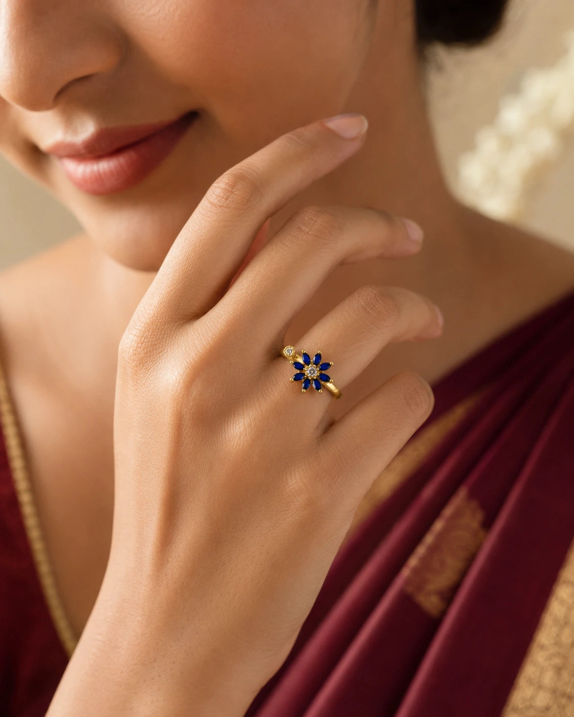 Blue Floral Stone Ring