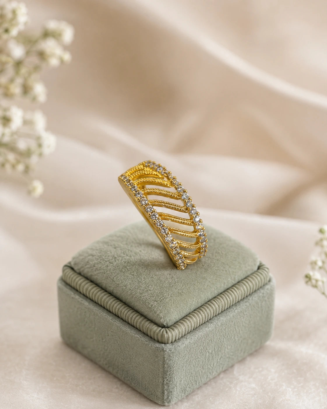 Green Pink Stone Wave Ring