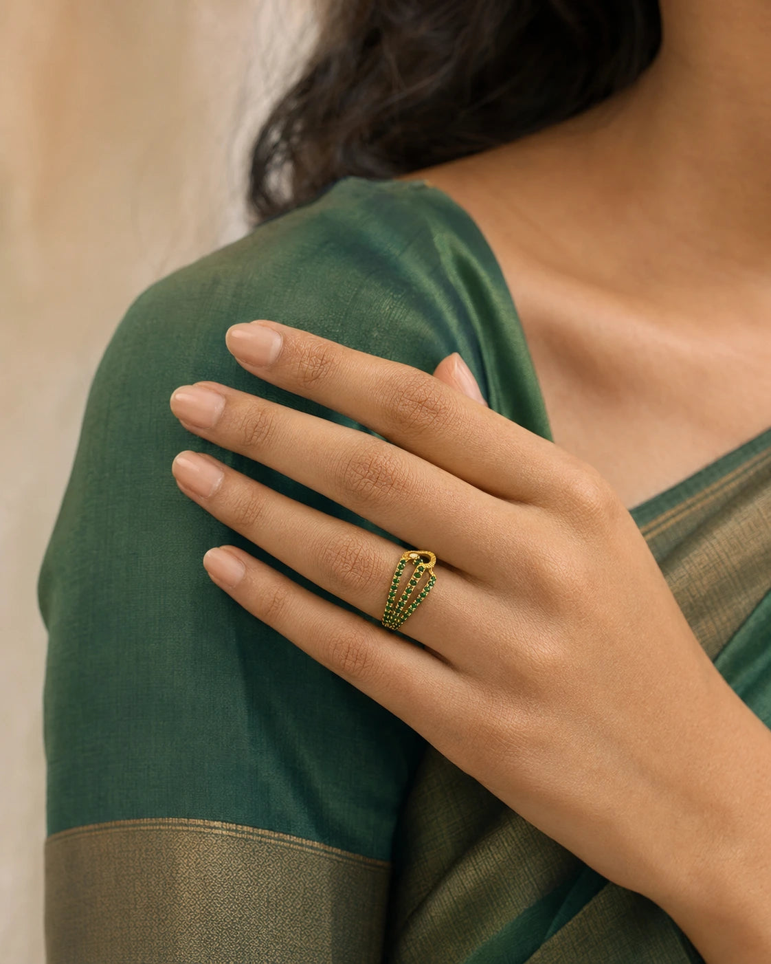Green Stone Layered Ring