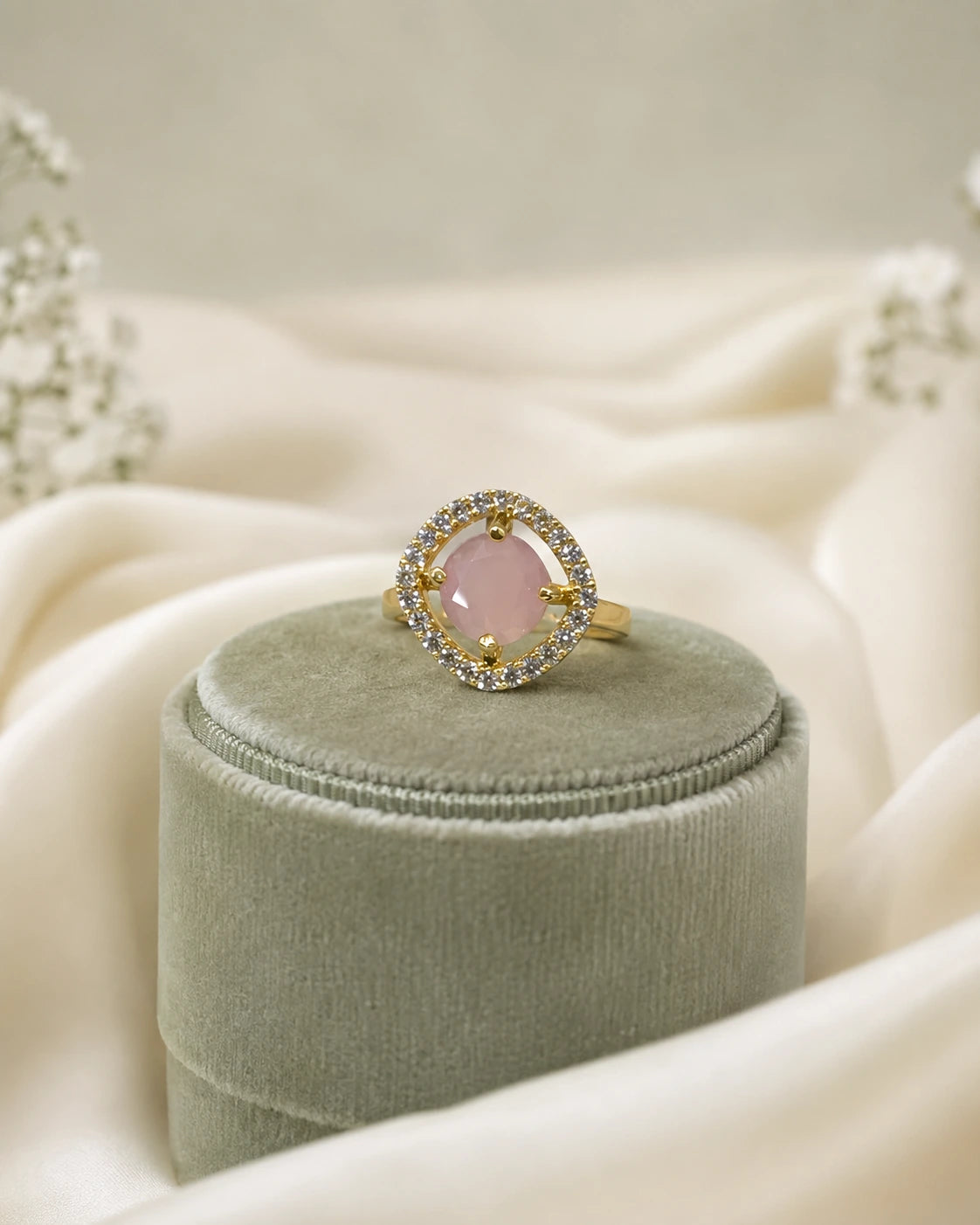 Pink Teardrop Halo Ring