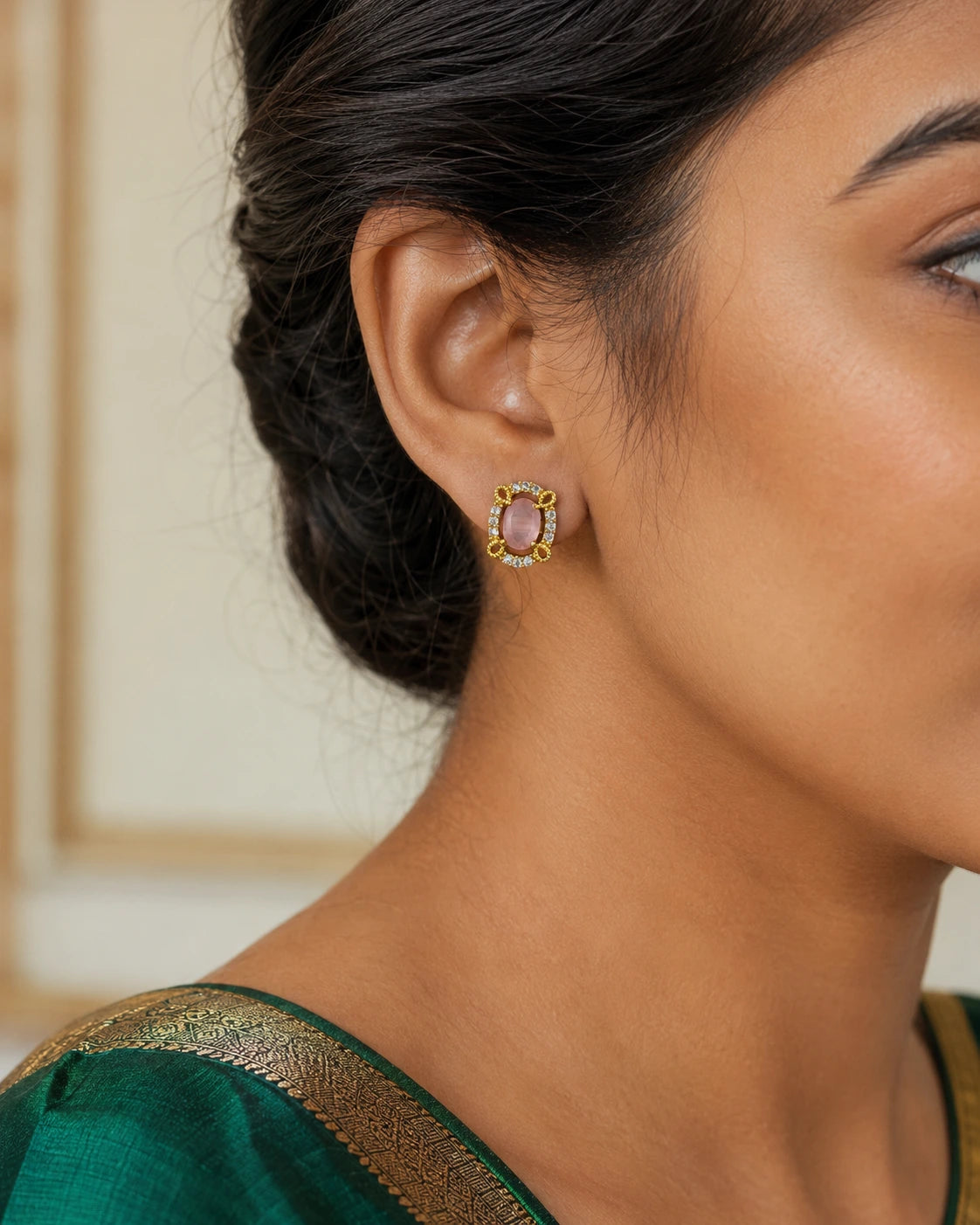 Pink Oval Stone Stud Earrings