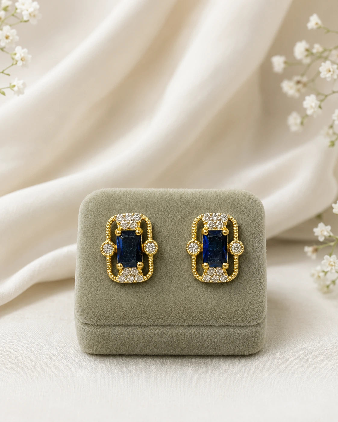 Pink Emerald-Cut Stone Earrings