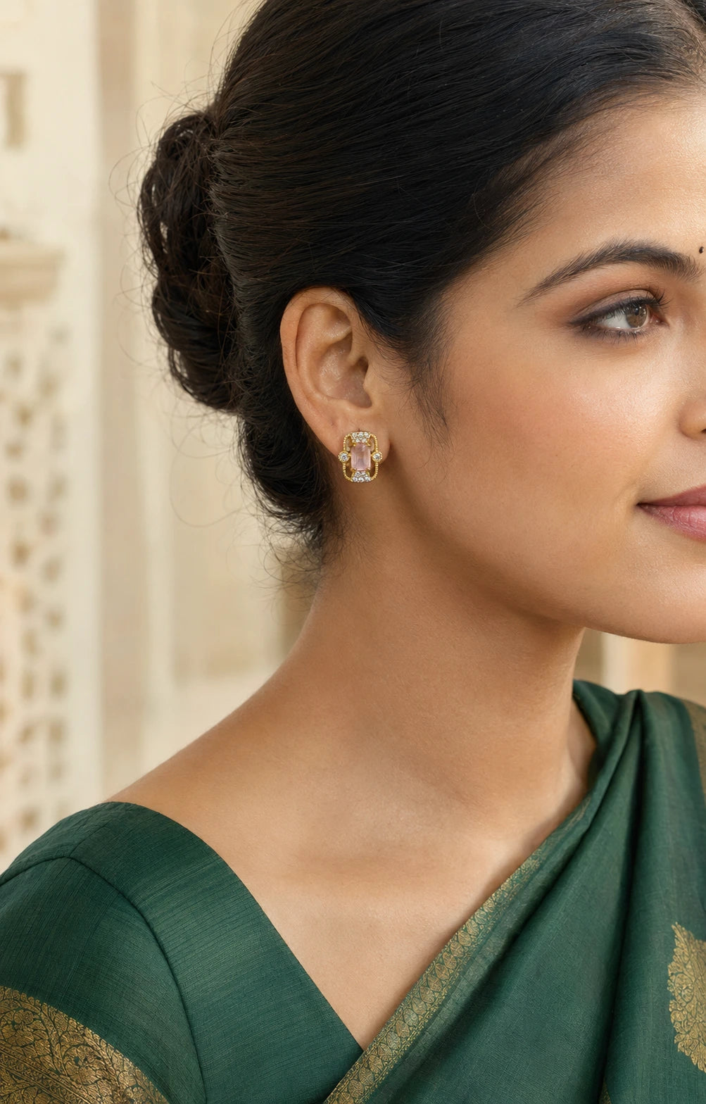 Pink Emerald-Cut Stone Earrings