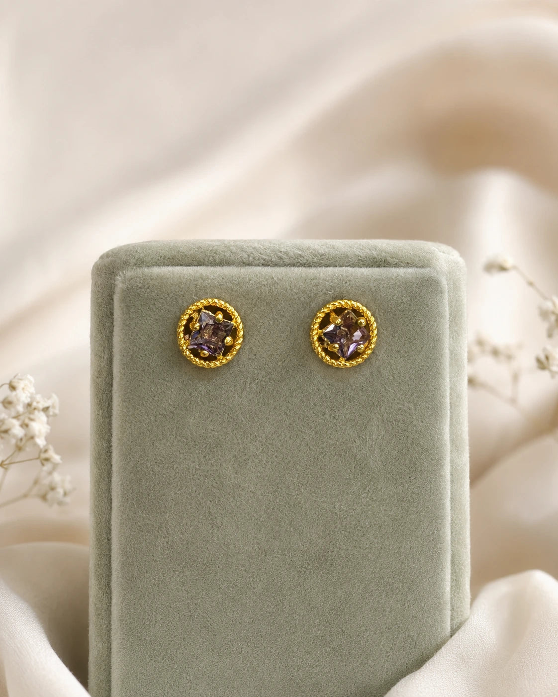 Purple Oval Stone Stud Earrings