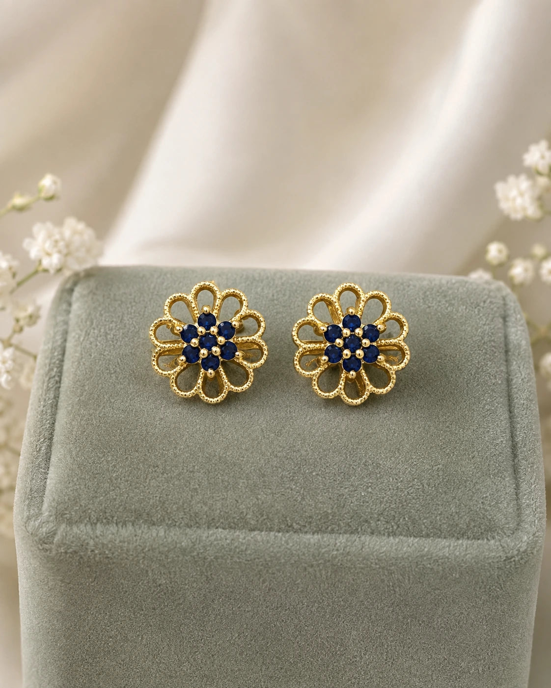 Ruby Green Floral Stud Earrings