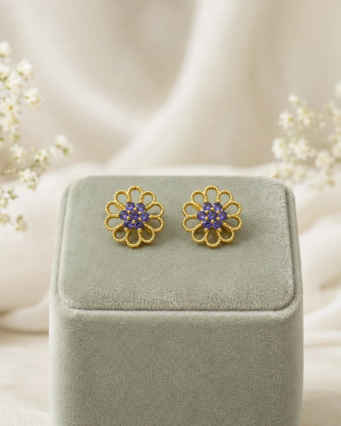 Ruby Green Floral Stud Earrings