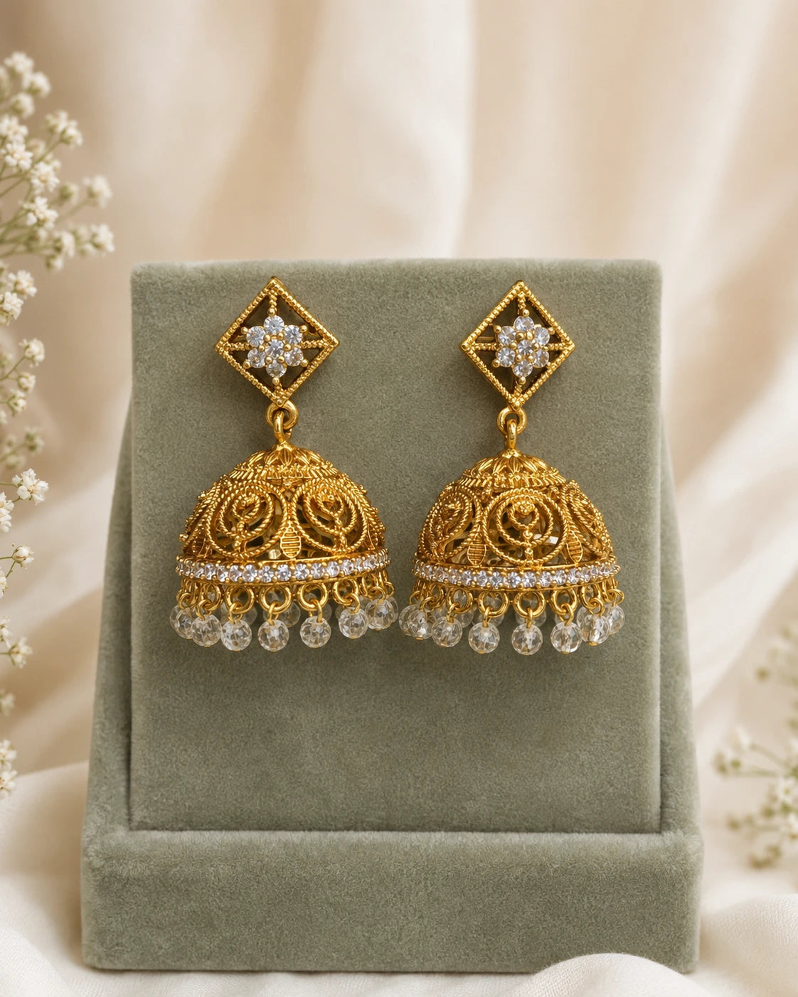 Ruby Green Beaded Jhumka Earrings