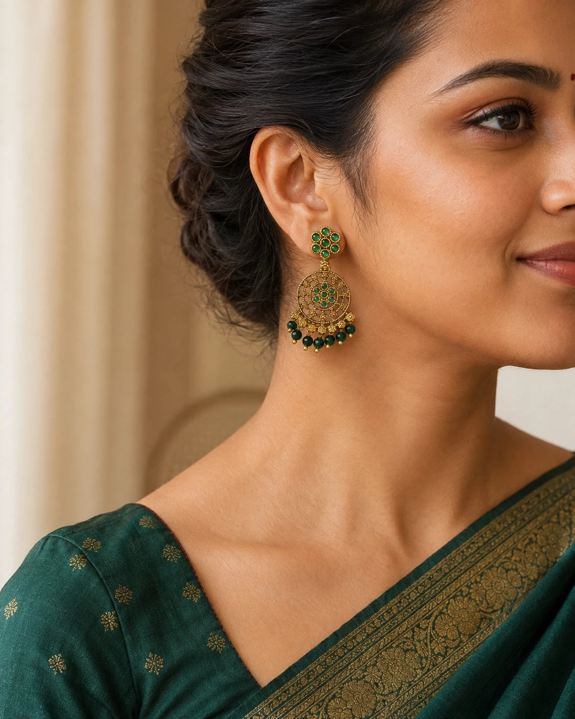 Emerald Floral Chandbali Earrings