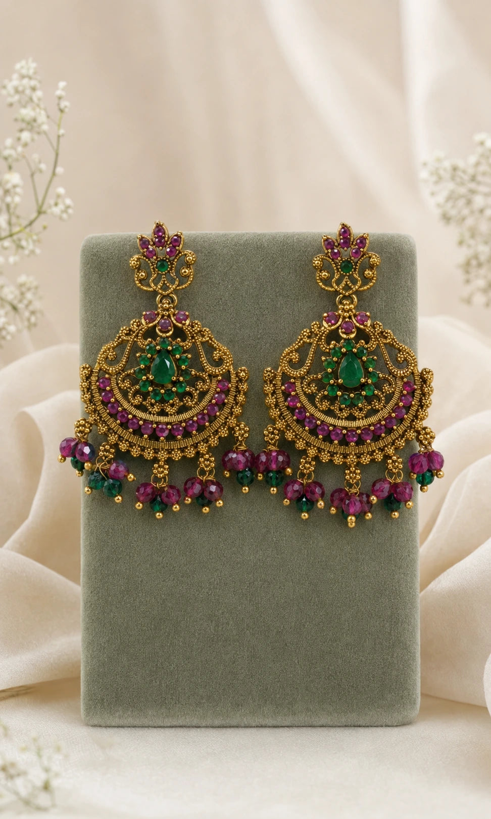 Ruby Green Chandbali Earrings