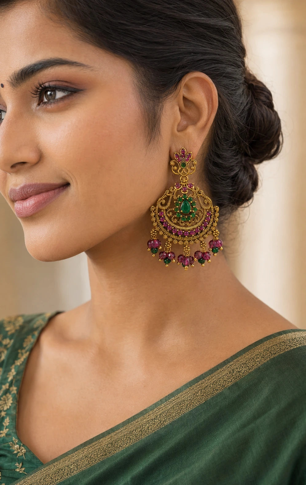 Ruby Green Chandbali Earrings