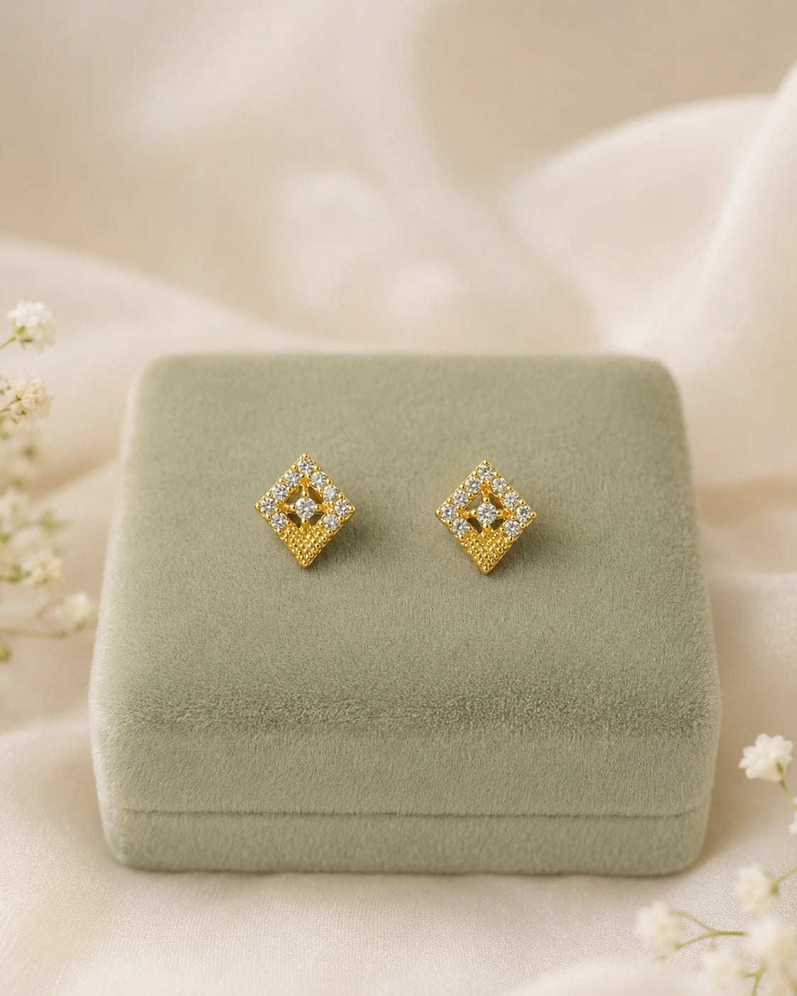 Ruby Diamond Geometric Stud Earrings