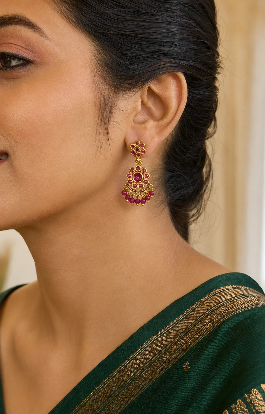 Ruby Floral Beaded Earrings