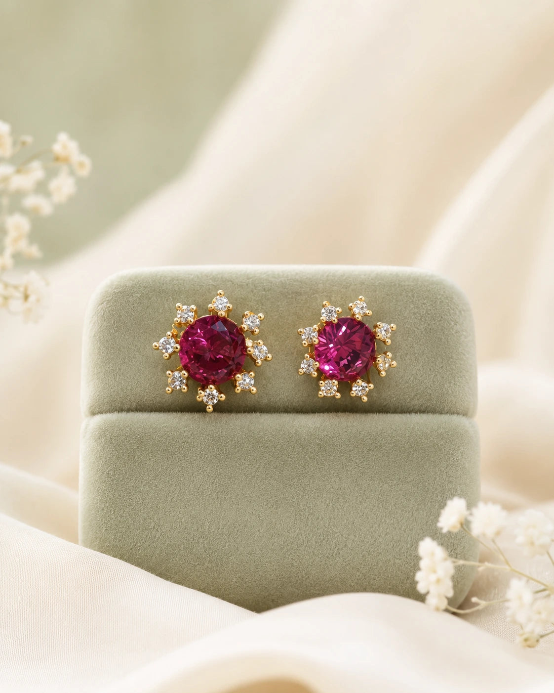 Ruby Halo Stud Earrings