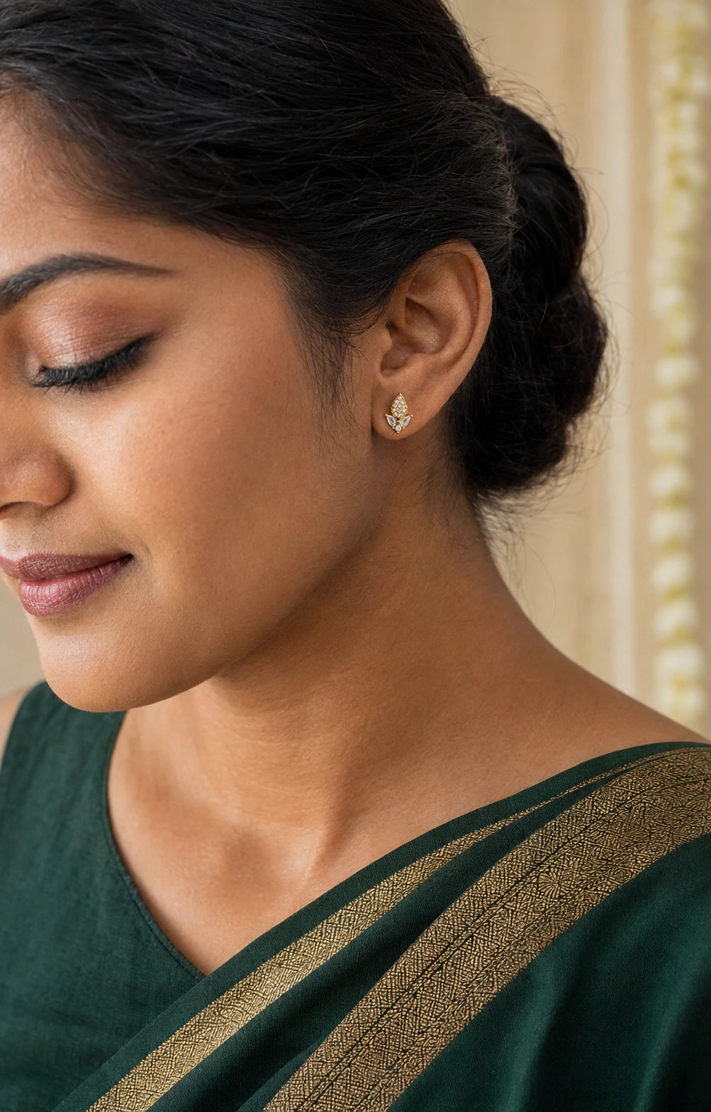 Golden Crystal Leaf Stud Earrings