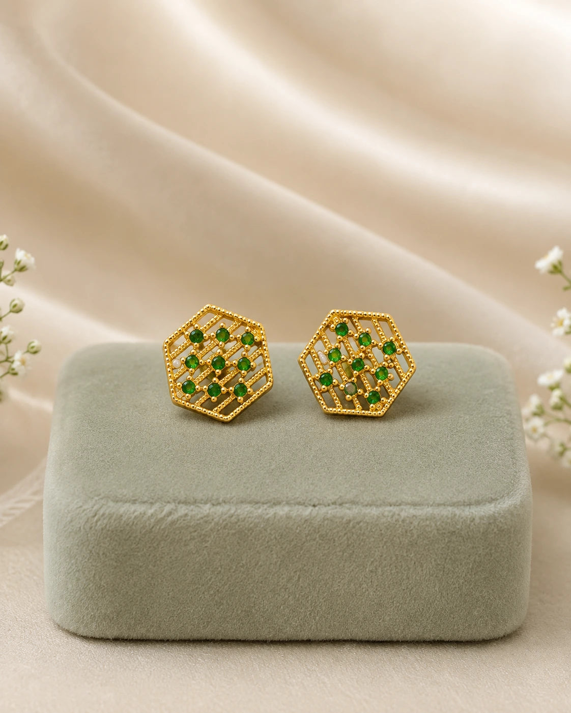 Ruby Stone Lattice Stud Earrings