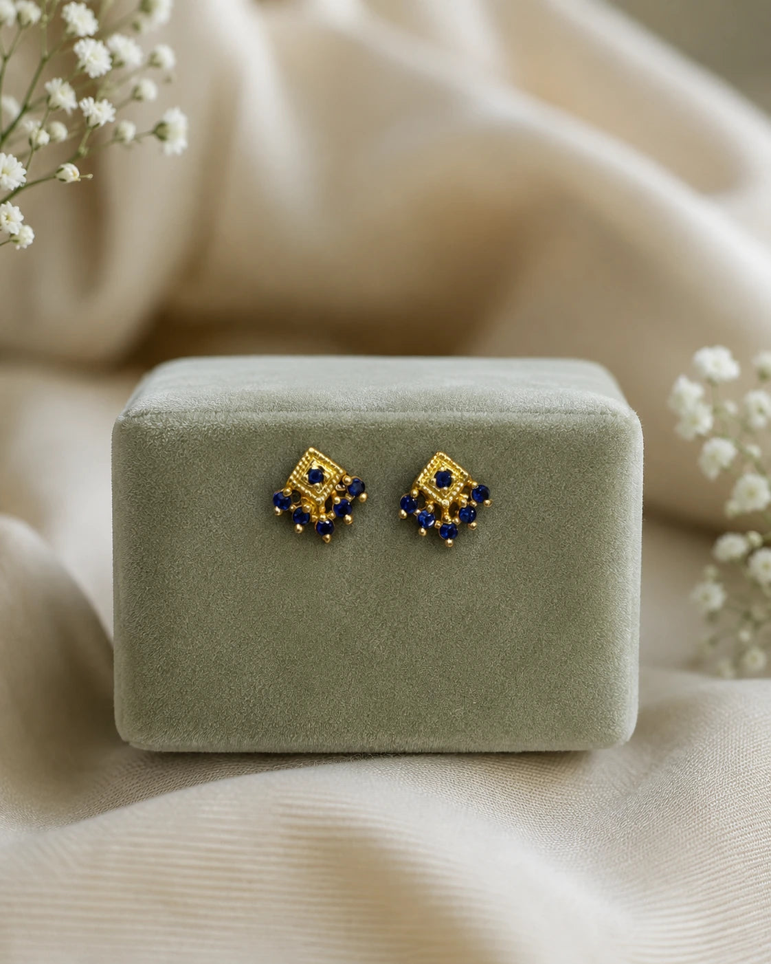Ruby Green Diamond Stud Earrings