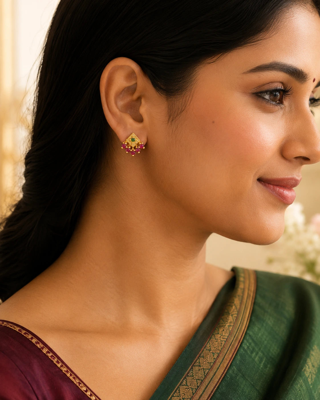 Ruby Green Diamond Stud Earrings