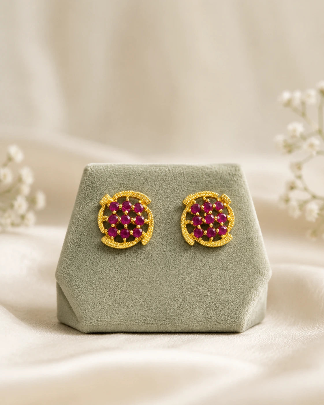 Golden Floral Swirl Stud Earrings