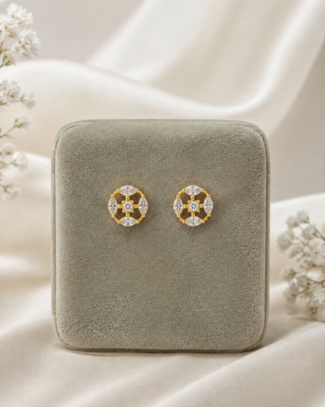 Emerald Floral Stud Earrings