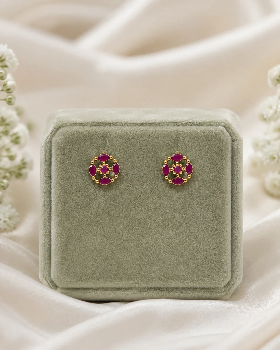 Emerald Floral Stud Earrings