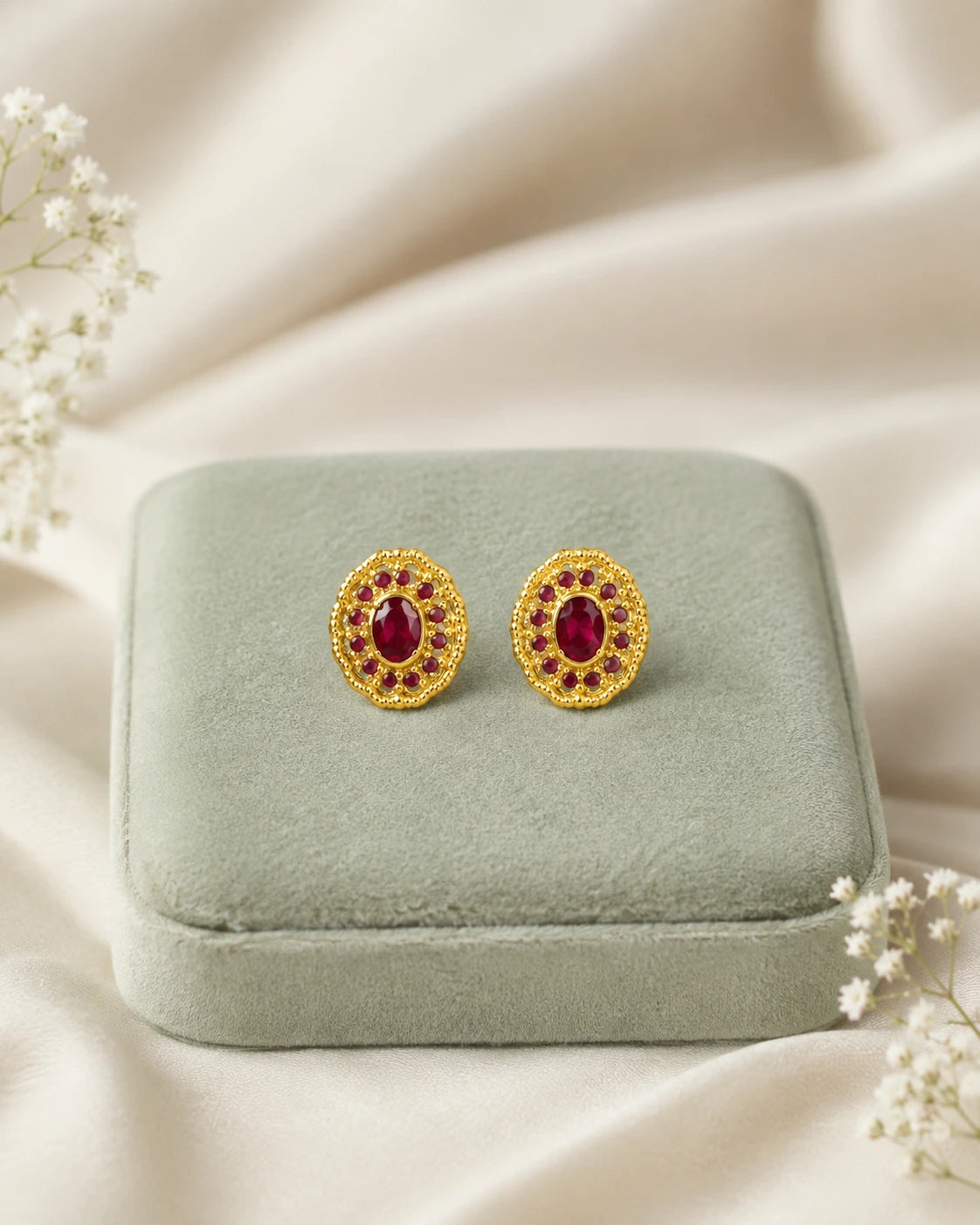 Golden Oval Halo Stud Earrings