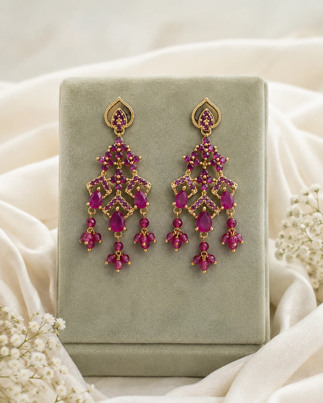 Pink Green Chandelier Drop Earrings