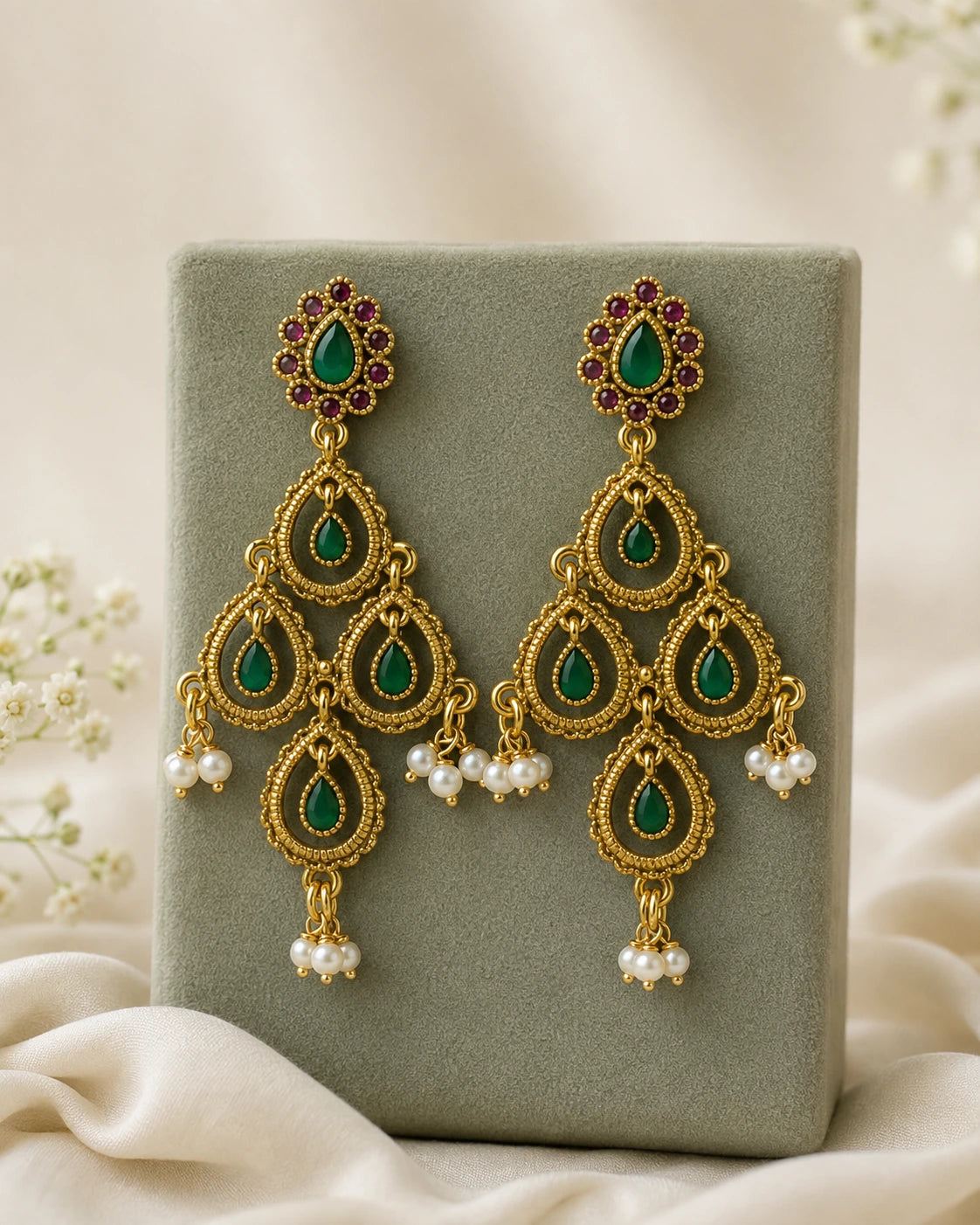 Emerald Teardrop Chandelier Earrings