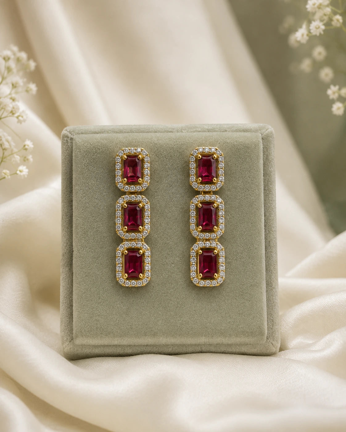 Ruby Trio Drop Earrings