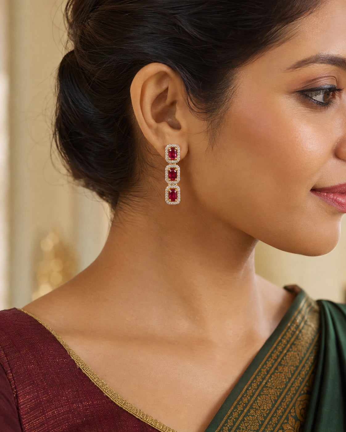 Ruby Trio Drop Earrings