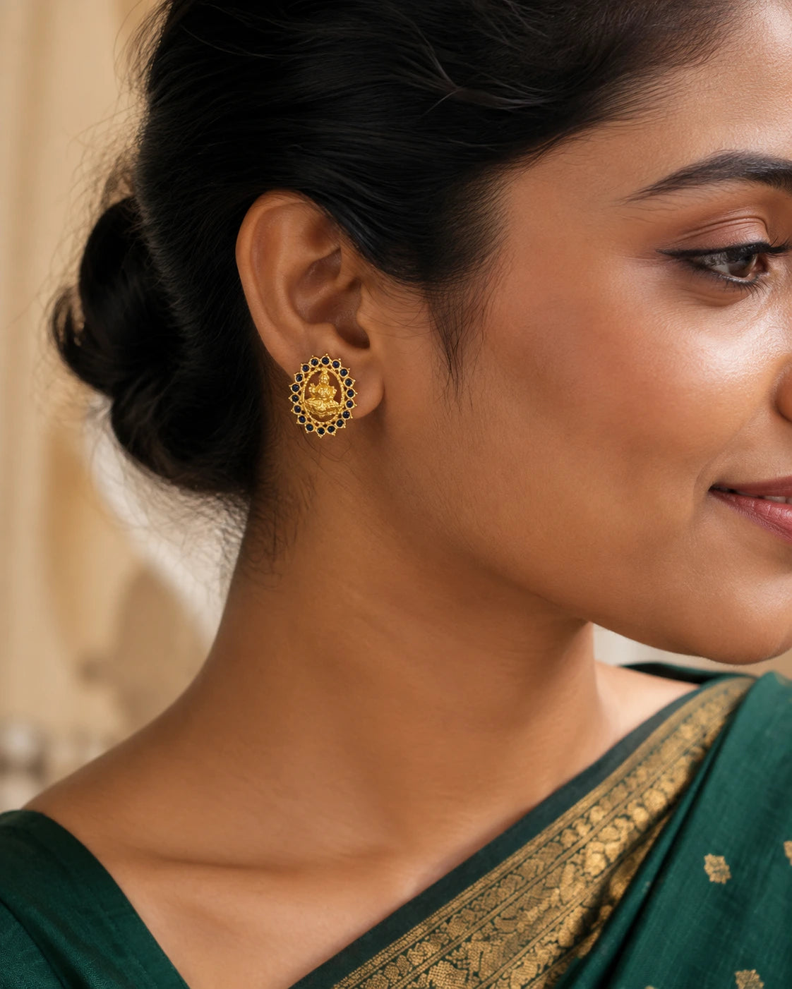 Golden Lakshmi Blue Stone Earrings