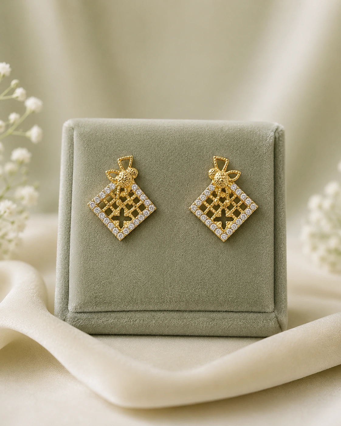 Golden Floral Diamond Earrings