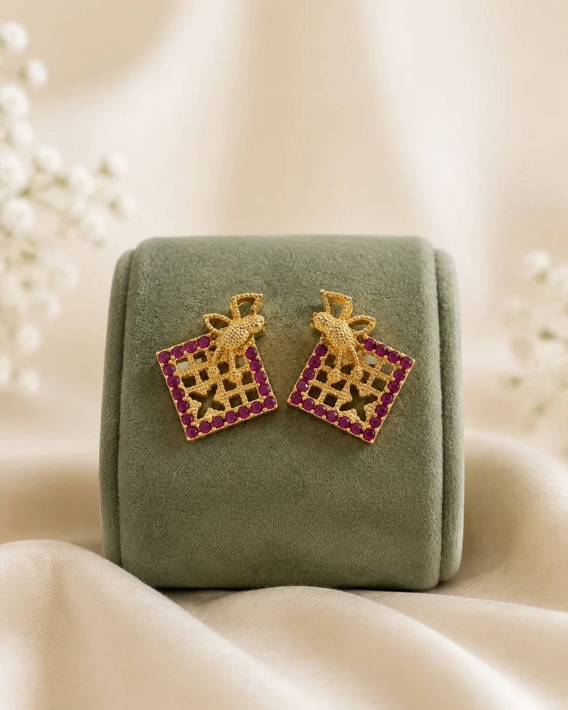 Golden Floral Diamond Earrings