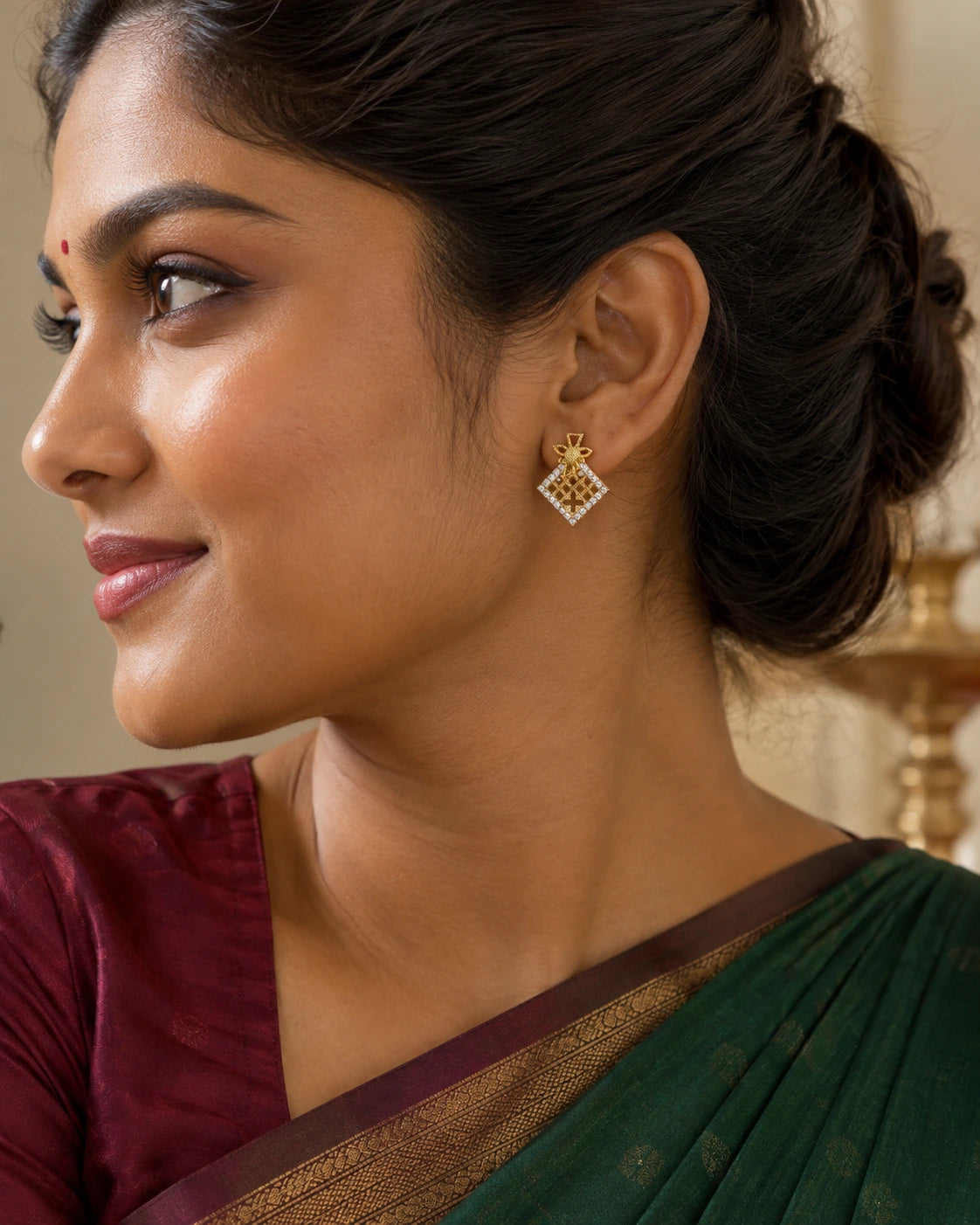 Golden Floral Diamond Earrings