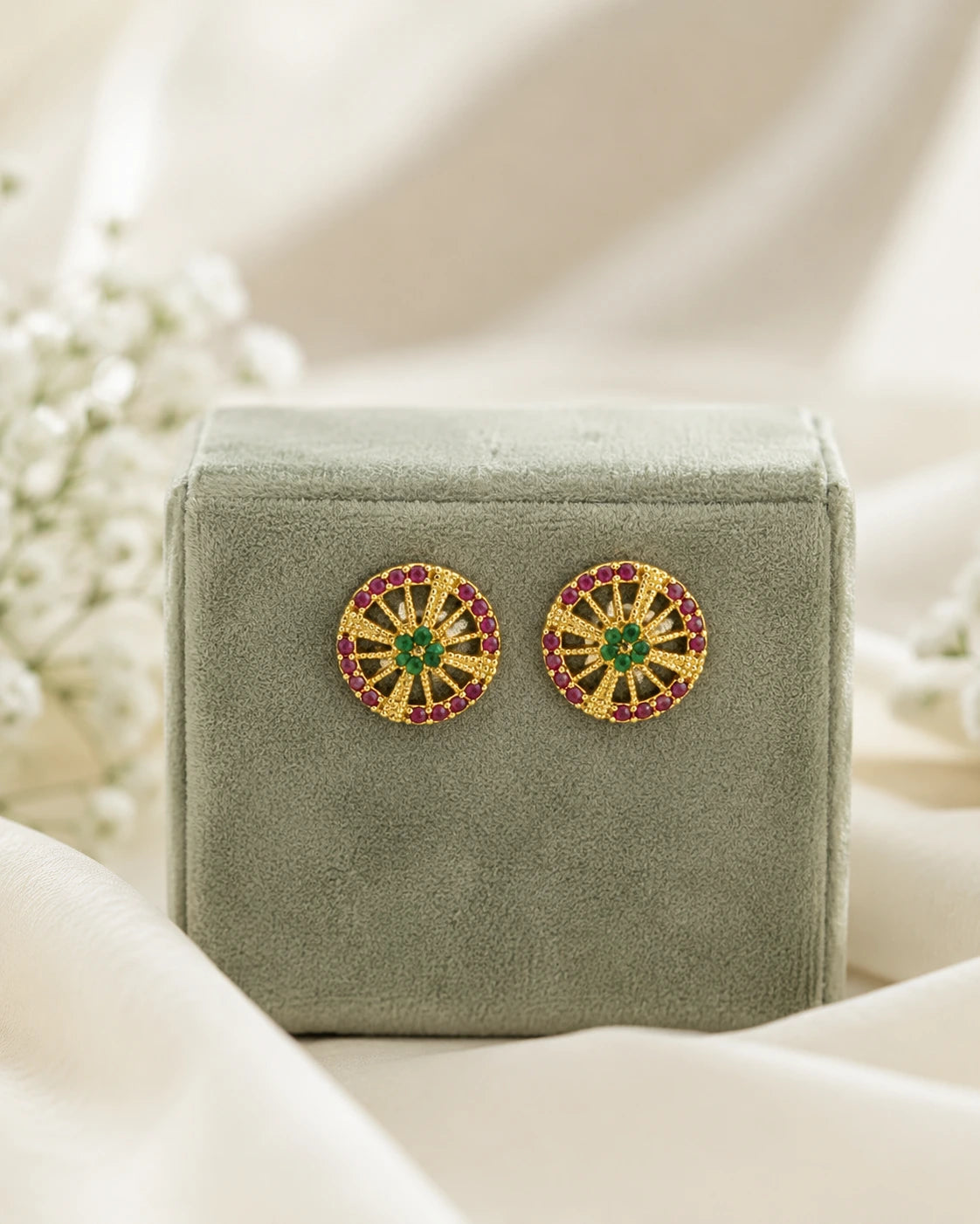 Ruby Green Sunburst Earrings