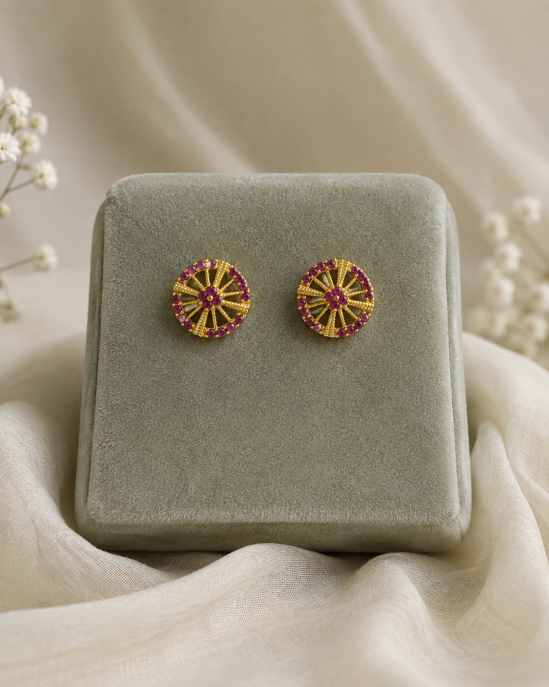 Ruby Green Sunburst Earrings