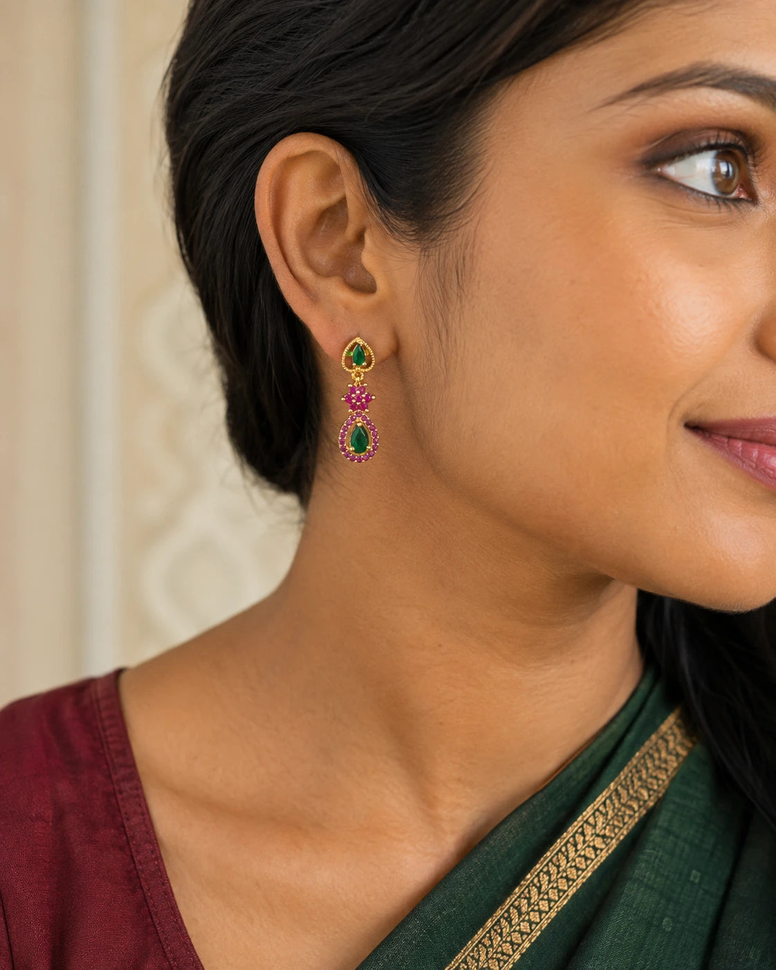 Green Teardrop Drop Earrings