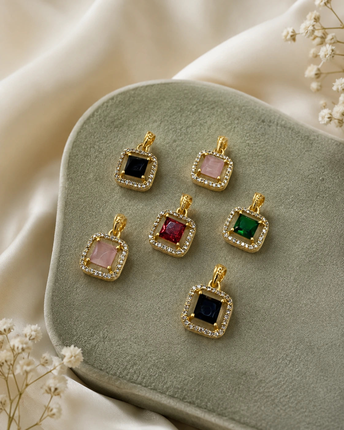 Multicolour Square Halo Pendant