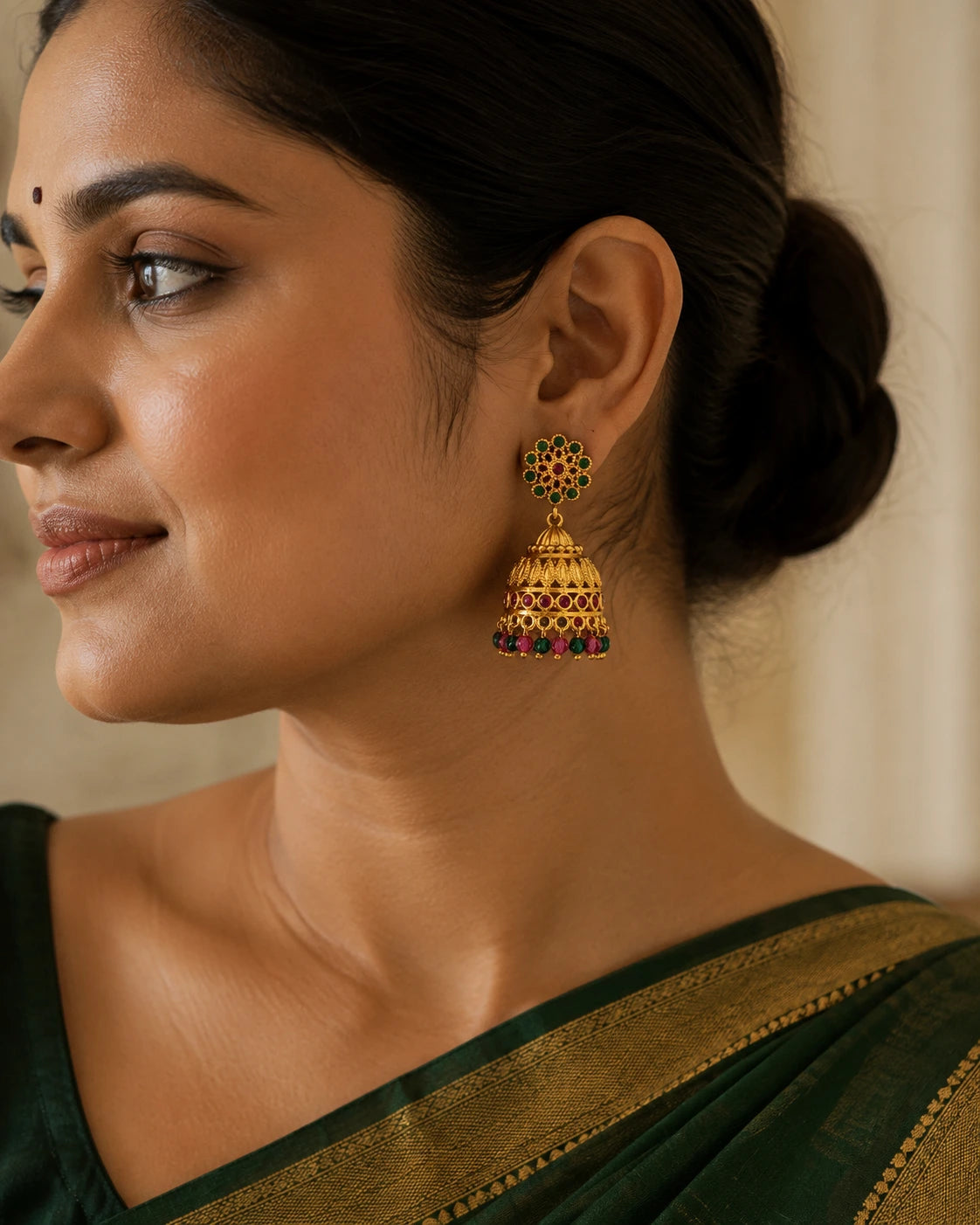 Ruby Green Floral Jhumka Earrings