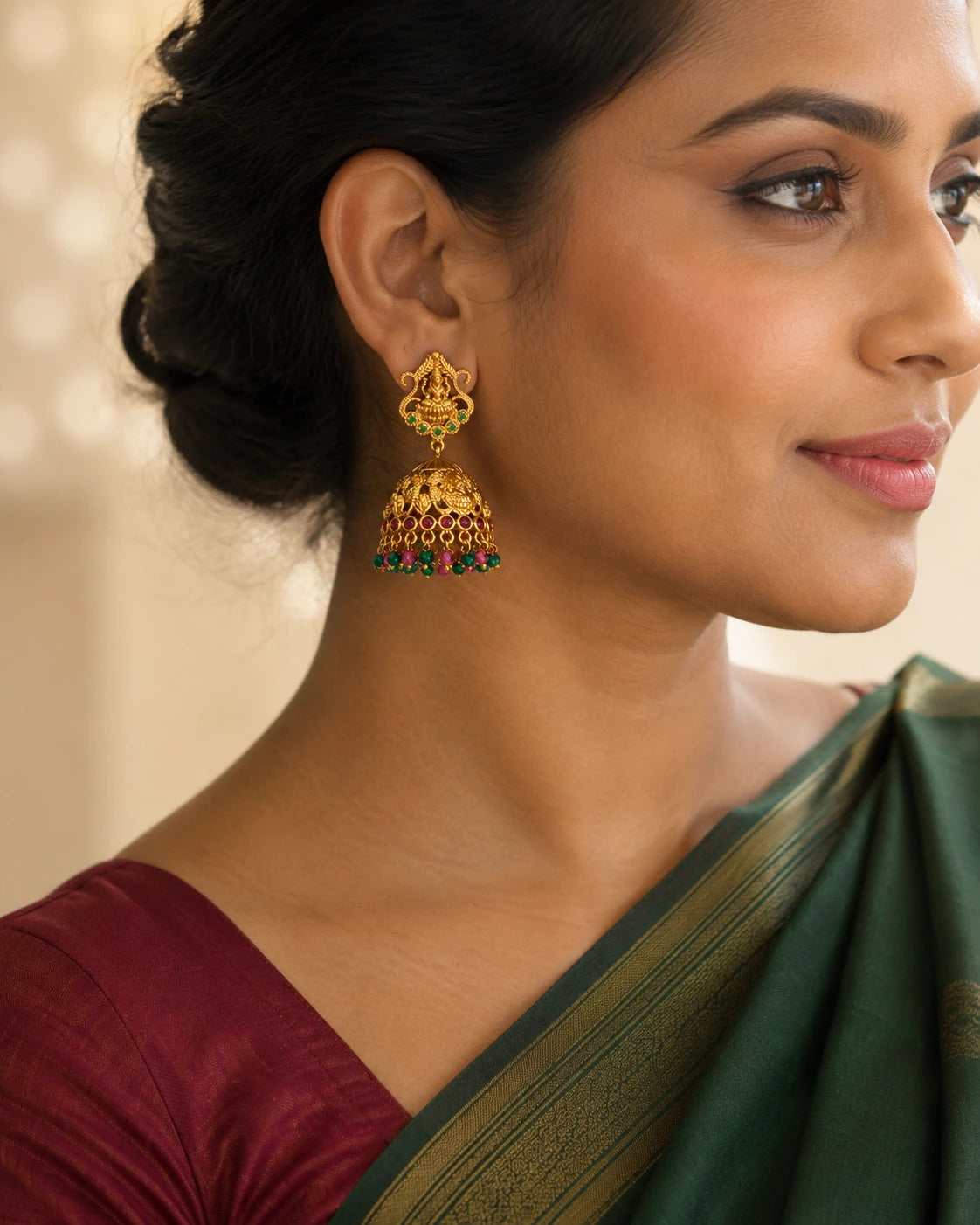 Temple Motif Jhumka Earrings